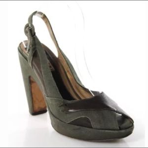 MARNI GREEN CANVAS & BROWN LEATHER TRIM SIZE 39 9