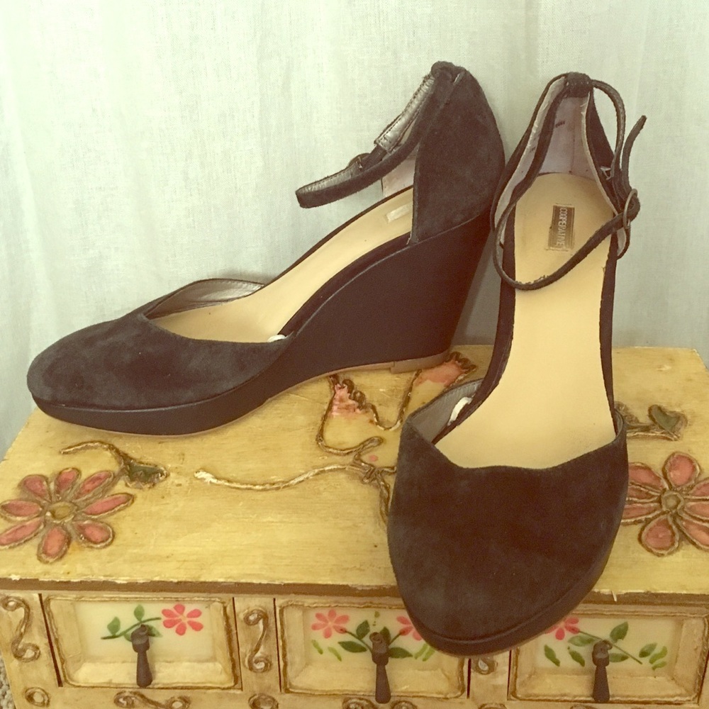 Black Suede Wedges With Ankle Straps