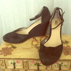 Black Suede Wedges With Ankle Straps