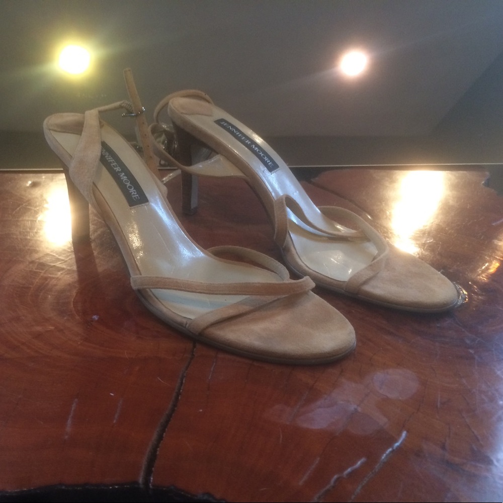 Tan suede,wrap around ankle strap, JENNIFER MOORE