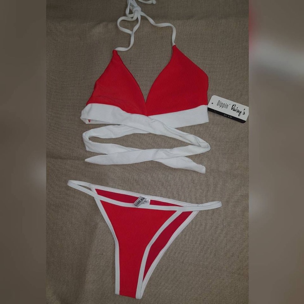 Red Ribbed bikini set