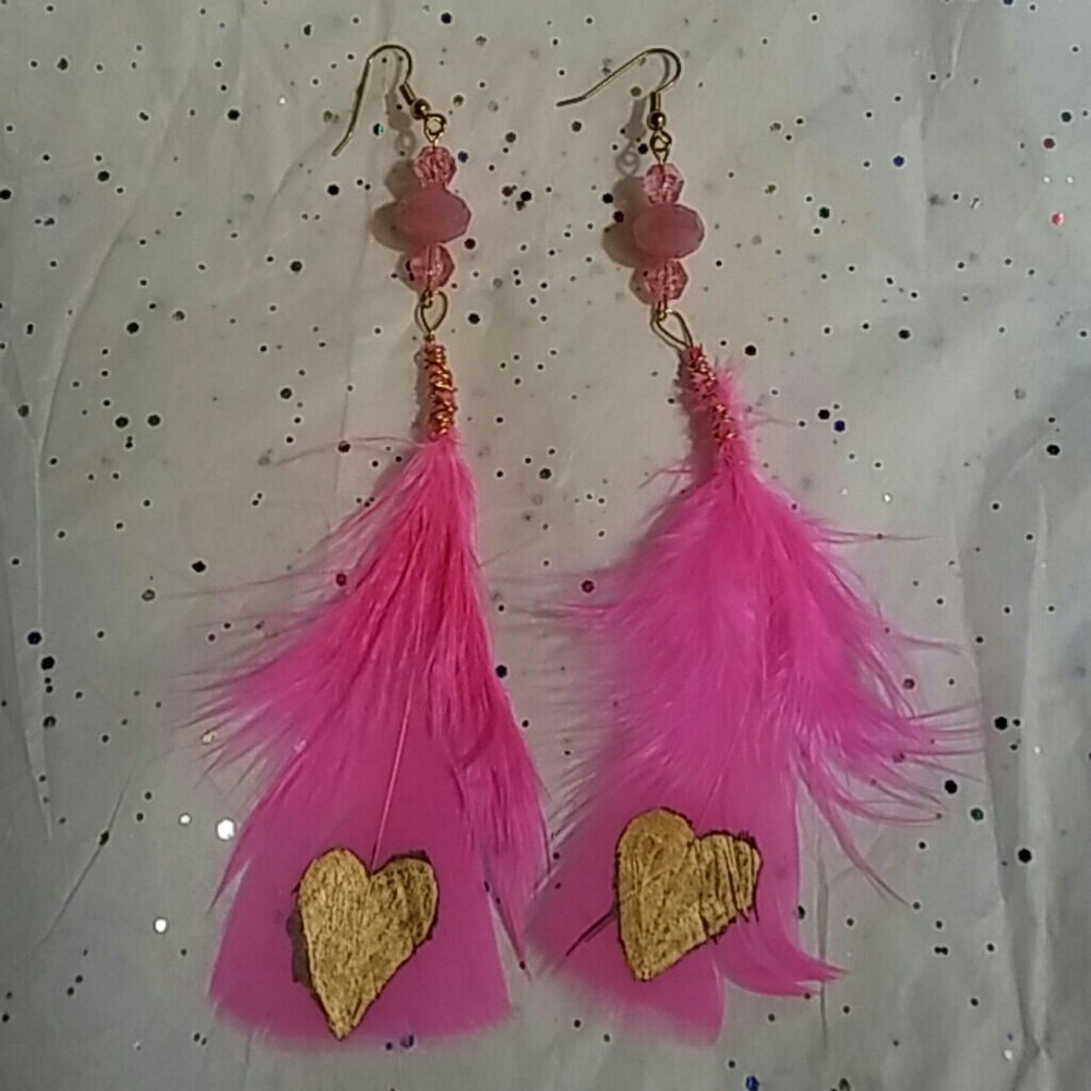 ❤Pink and Gold Feather Earrings