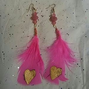 ❤Pink and Gold Feather Earrings