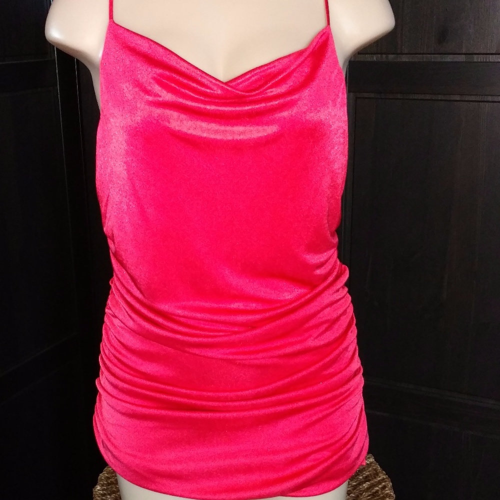 Metallic Scoop Neck Y-Back Halter Top Side Ruched