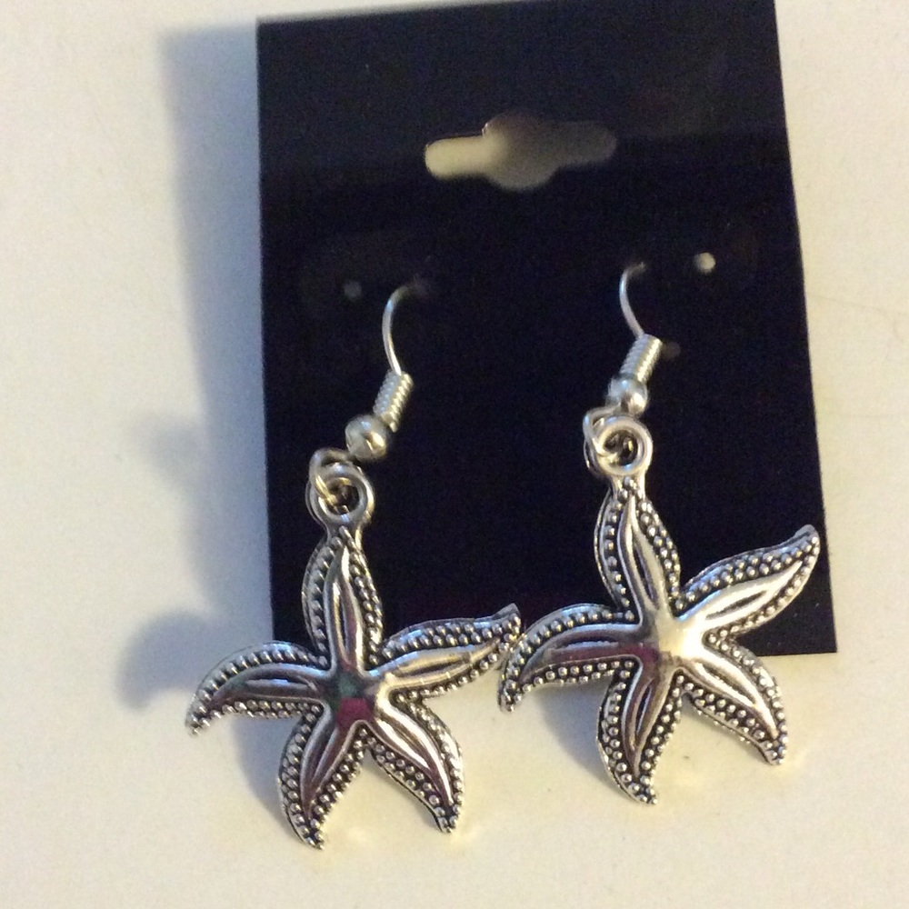 COASTAL CHIC SILVER STARFISH DANGLE EARRINGS