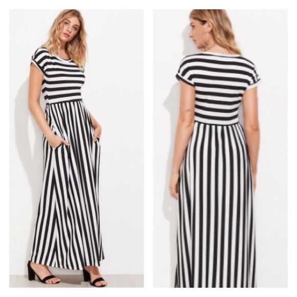 ‼️Sale‼️Black and White Striped Maxi Dress - Picture 2 of 5