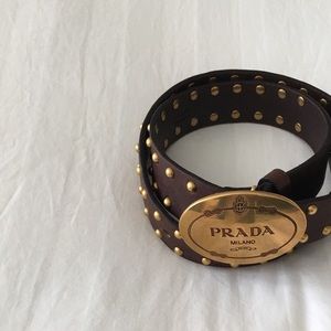 Authentic Prada Studded Calf Leather Logo Belt