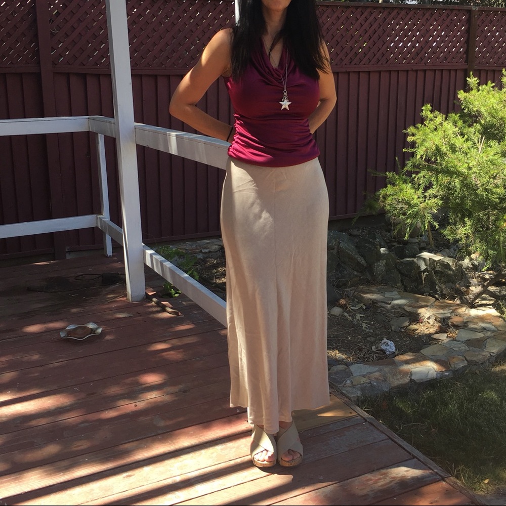 Ann Taylor Tan High Waist Maxi Linen Skirt
