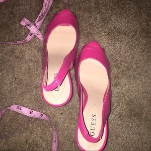 Guess pink patent leather peep toe sling back