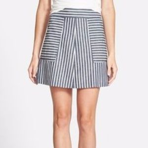 New 1. STATE Blue Striped A-line Pocket Skirt