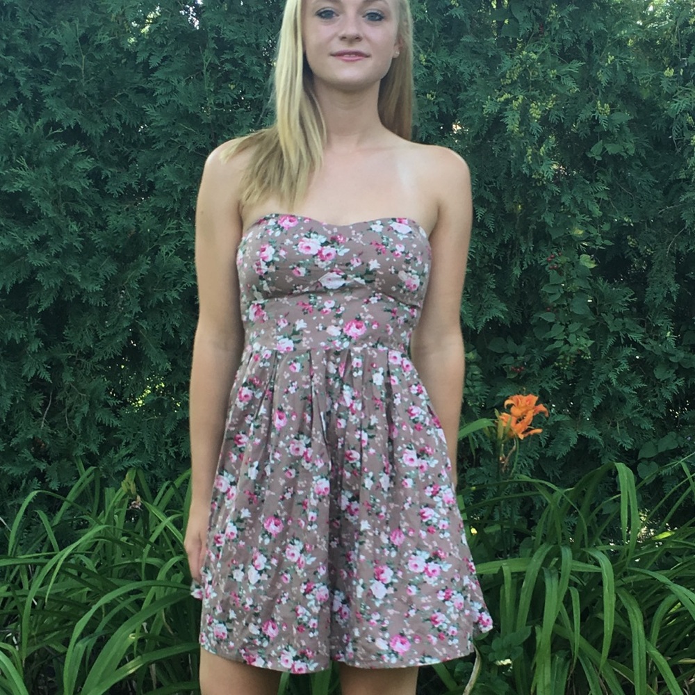 Tan Floral Sun Dress
