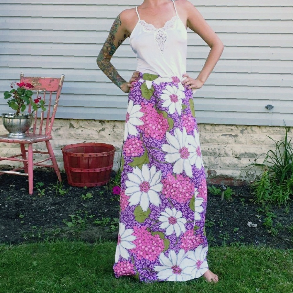 60's Vintage Flower Power Maxi Skirt
