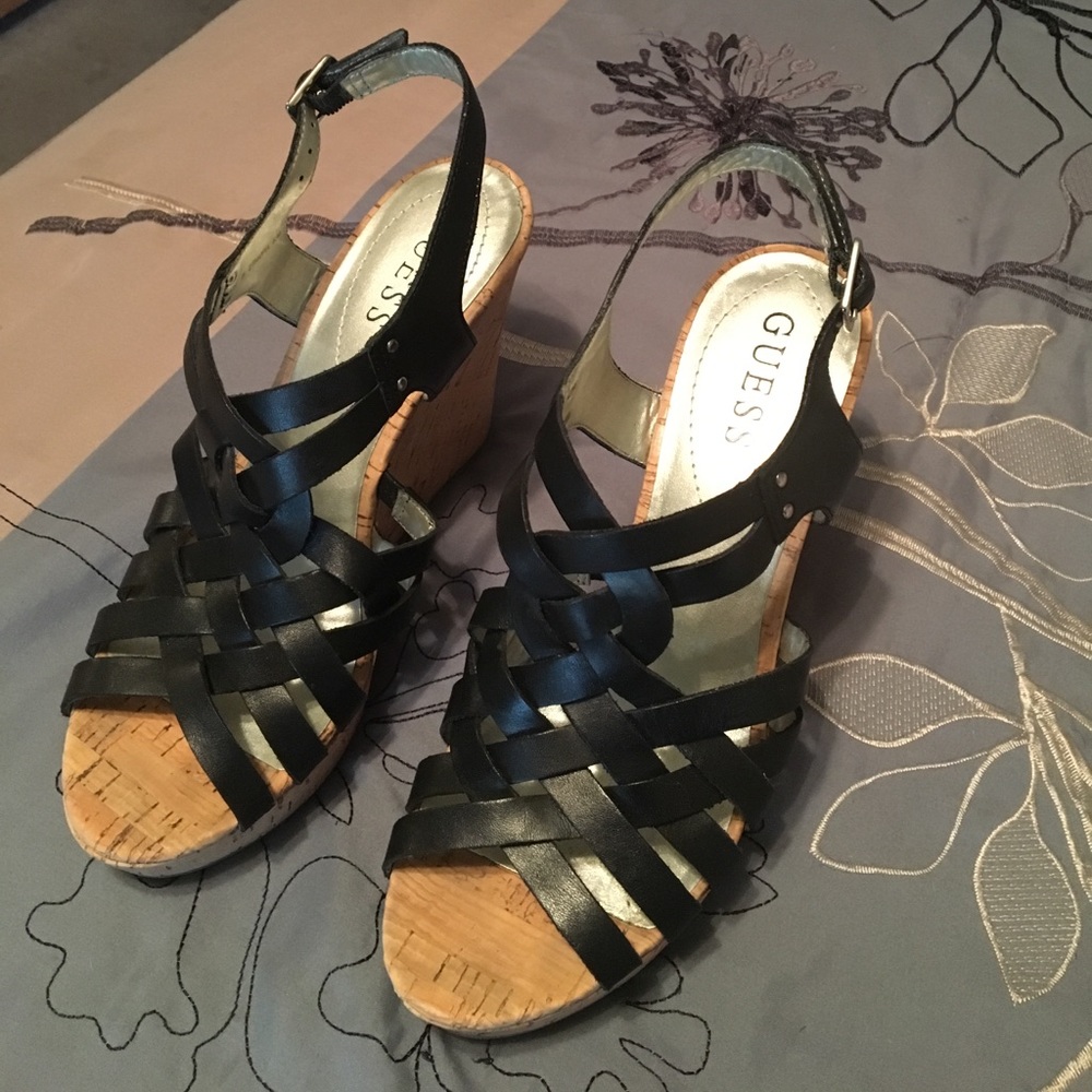 Black Guess Cork Wedged Shoes