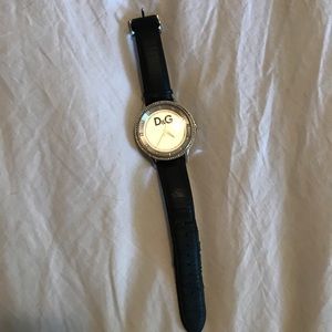 D&G black leather strap watch
