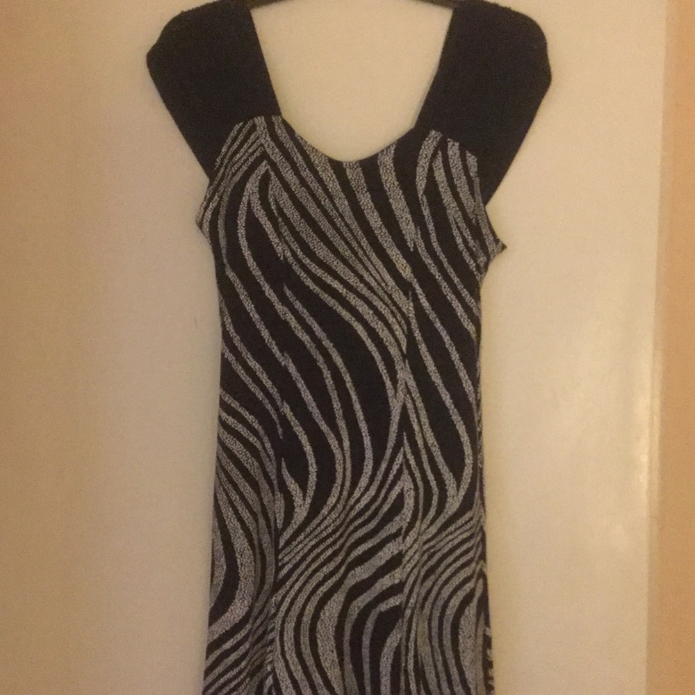 Black and white swirly pattern dress