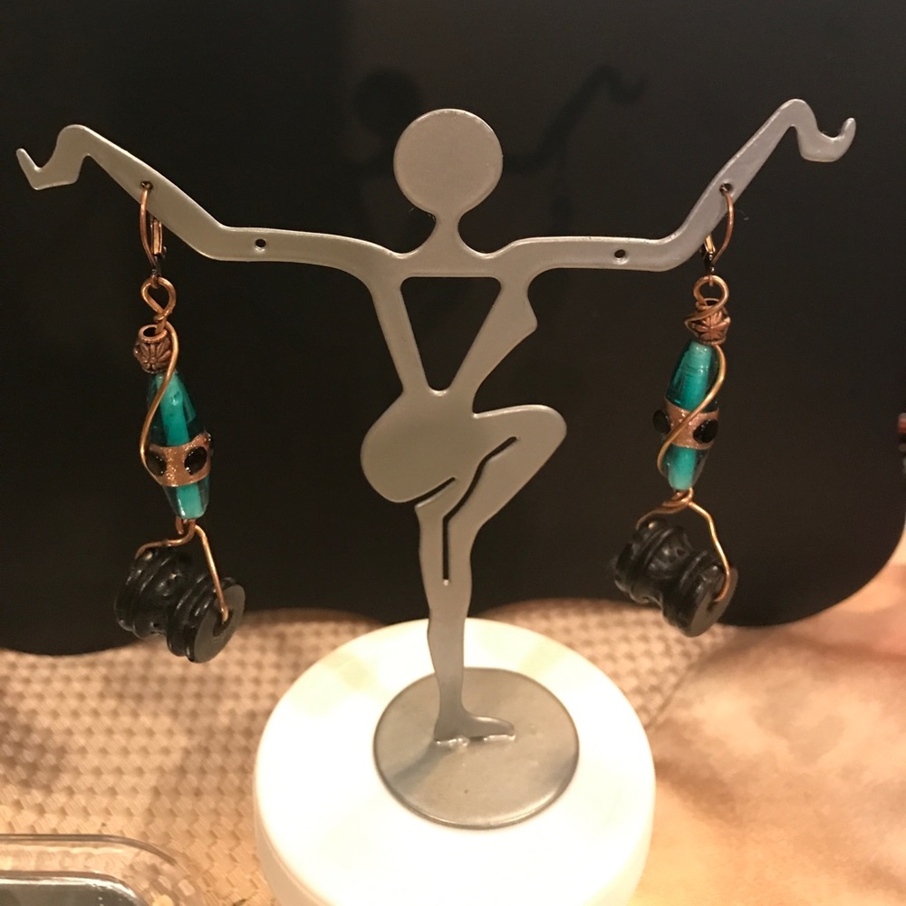Glass and wooden earrings,