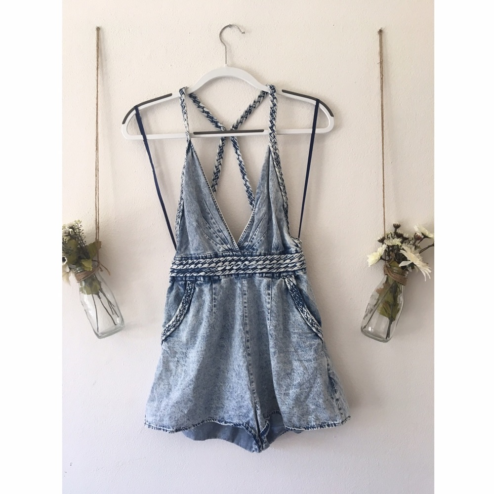 LF Denim Open Back Romper