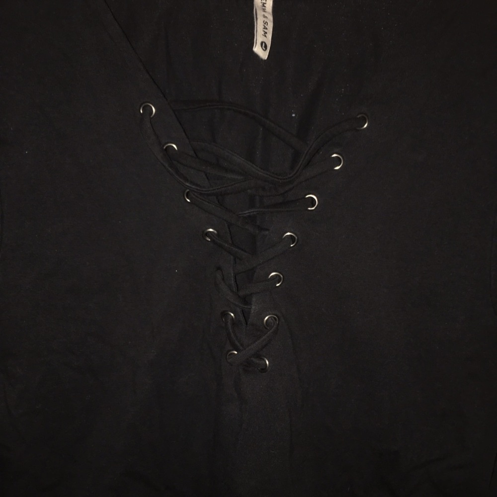 Emma & Sam Lace Up Long Sleeve Top (Grey&Black) - Picture 3 of 7
