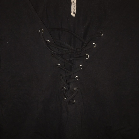 Emma & Sam Lace Up Long Sleeve Top (Grey&Black) - Picture 3 of 7