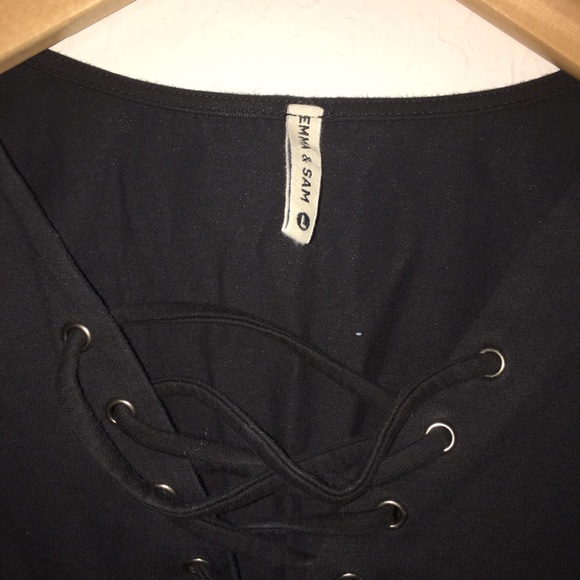 Emma & Sam Lace Up Long Sleeve Top (Grey&Black) - Picture 4 of 7