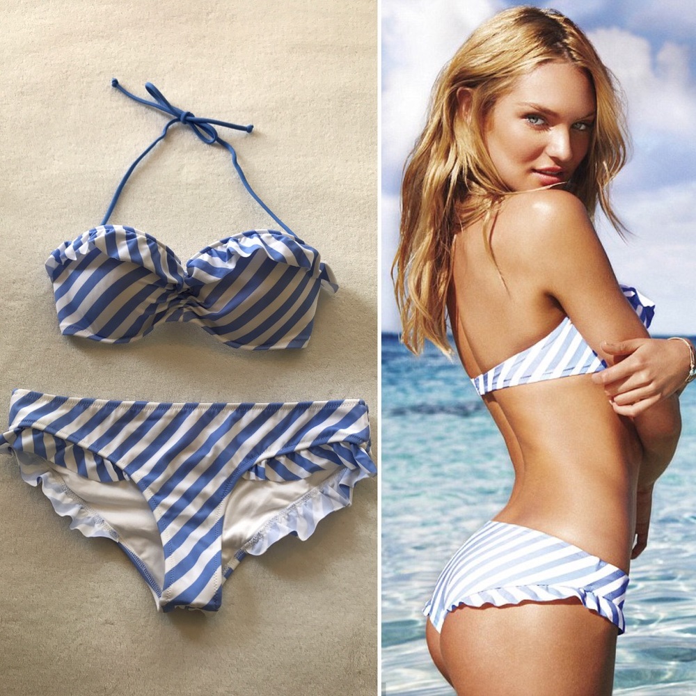 NWOT Victoria's Secret Ruffle Stripe Bikini 34C/S