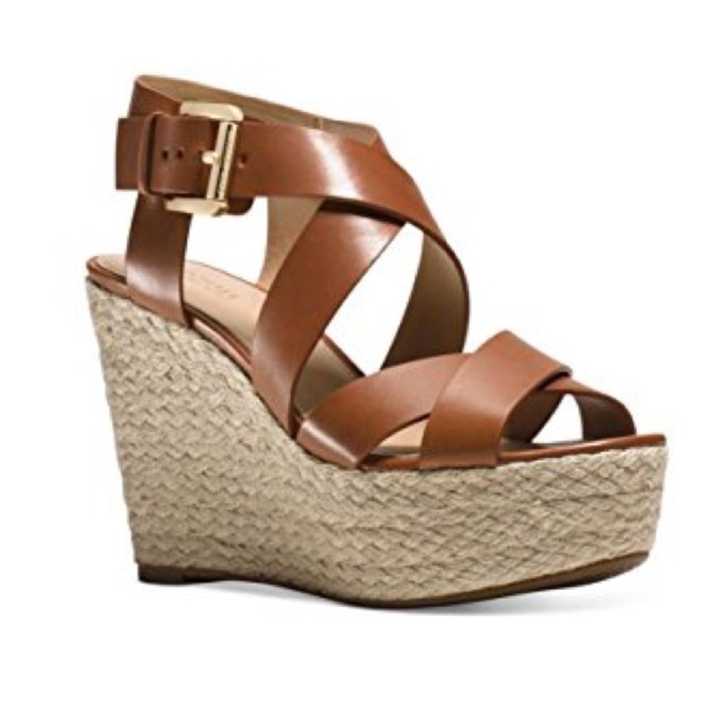 NWOT, Michael Kors Leather Brown Strappy Wedges