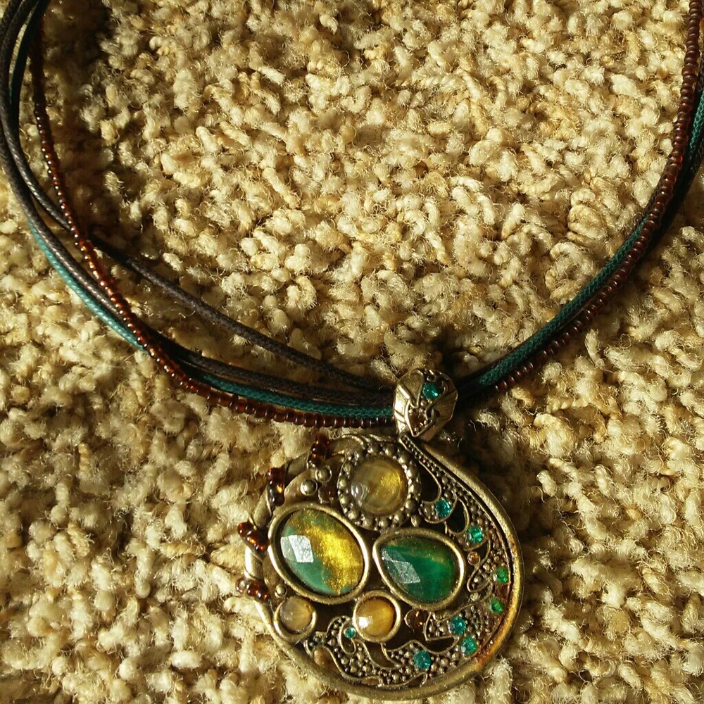 Retro boho gold and blue necklace