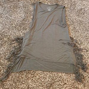 Army green fringe tank top