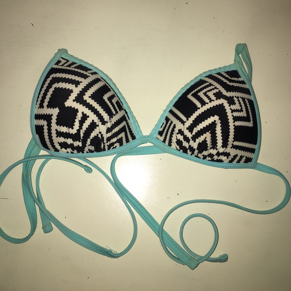 Black, White, and Teal bathing suit top