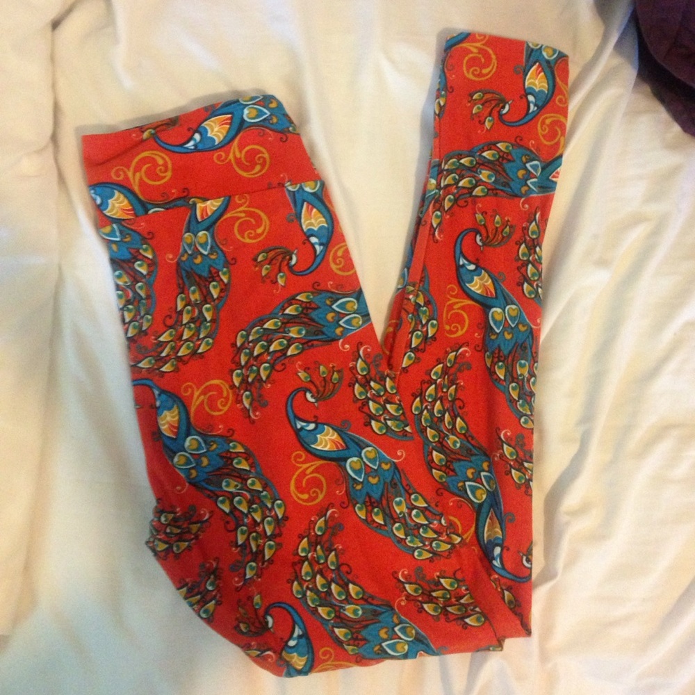 LulaRoe Orange Peacock Leggings