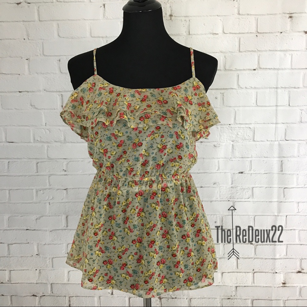 Forever 21 Floral Ruffled Spaghetti Strap Top