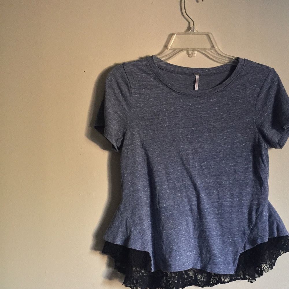 Free People Lace Hem Peplum Tee~NWOT~