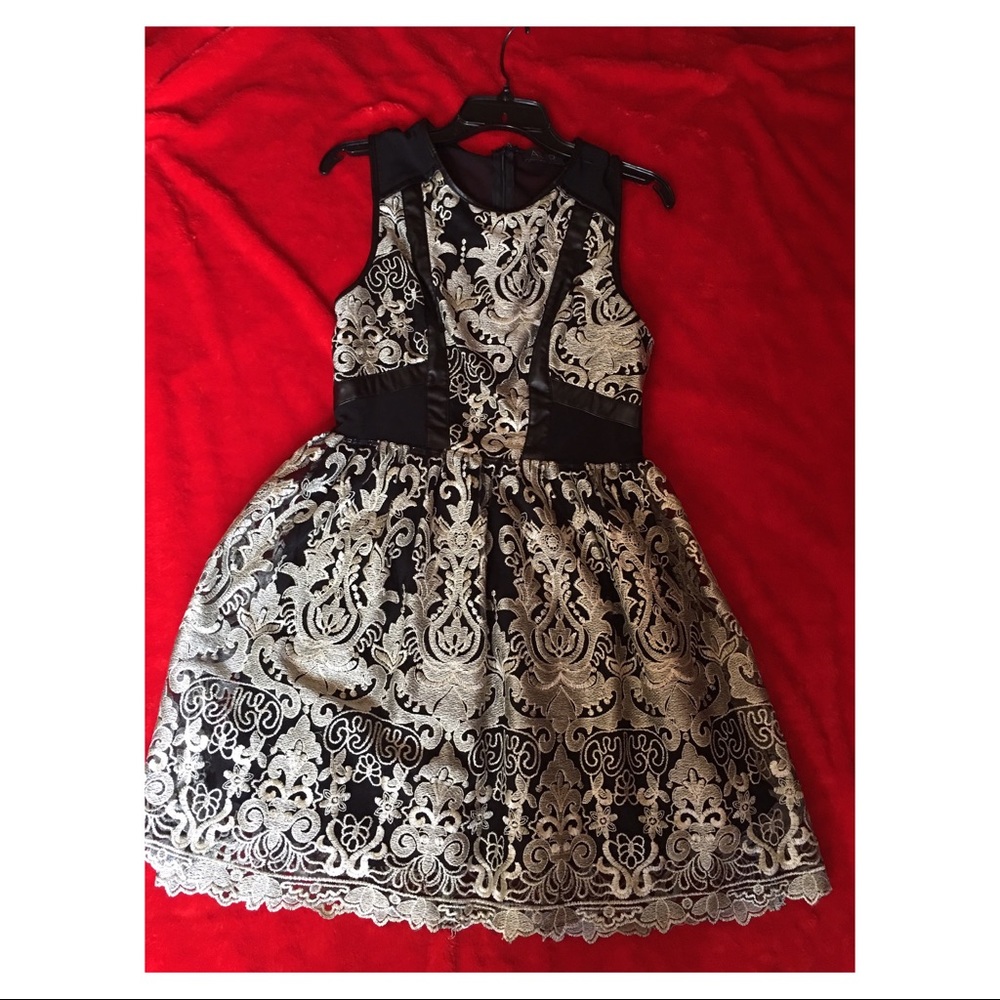 Black & Gold lace/ leather Dress