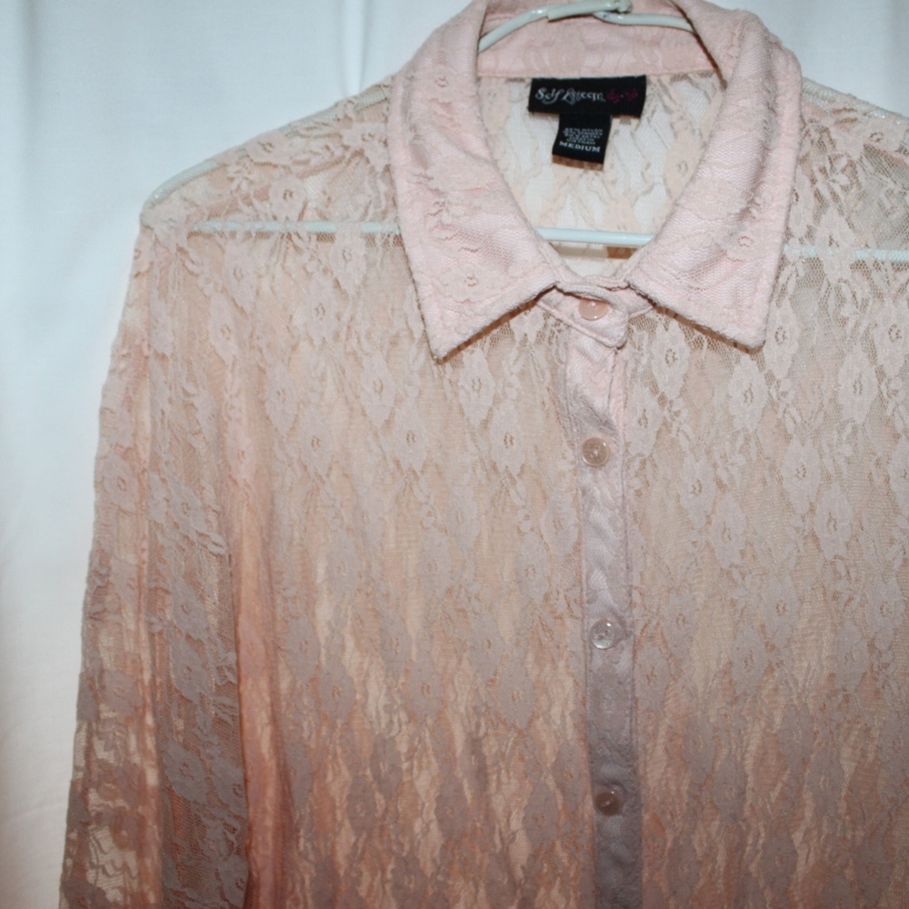 SELF ESTEEM Lace Light Pink Button Down