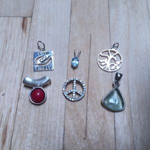 Six Silver and gemstone pendants, charms
