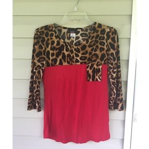 Half Sleeve Red/Cheetah print Blouse