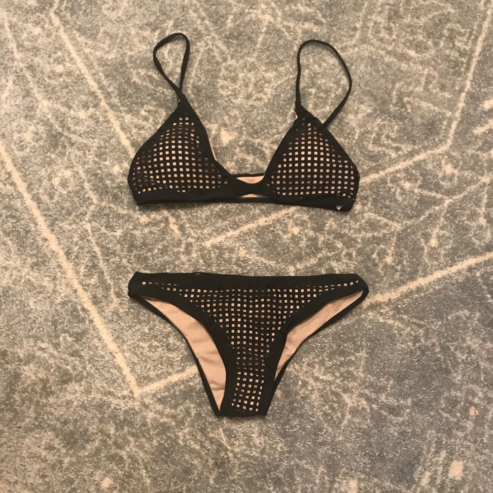 Mesh laser cut black bikini NWOT
