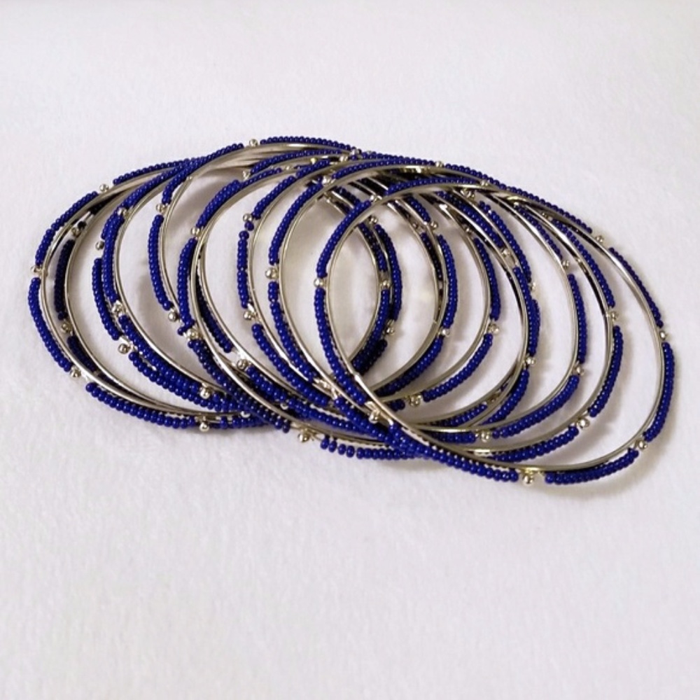 9 PC Royal Blue Seedbead Bangle Set