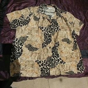 Leopard print short sleeve blouse