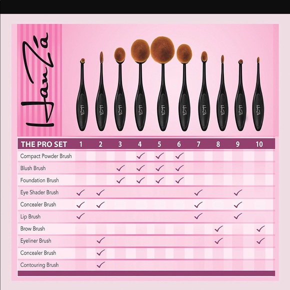 HanŹa Professional Oval Makeup Brushes SET OF 10 - Picture 2 of 5
