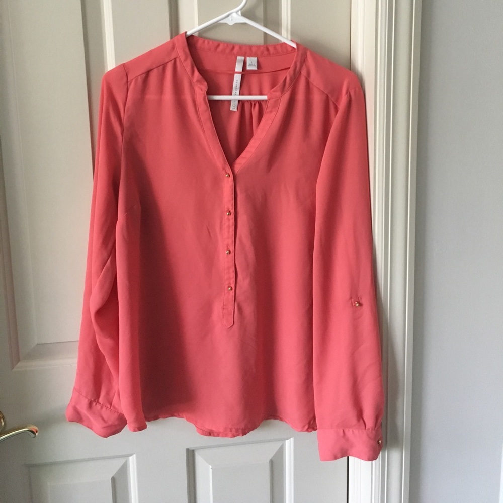 Lauren Conrad coral sheer top