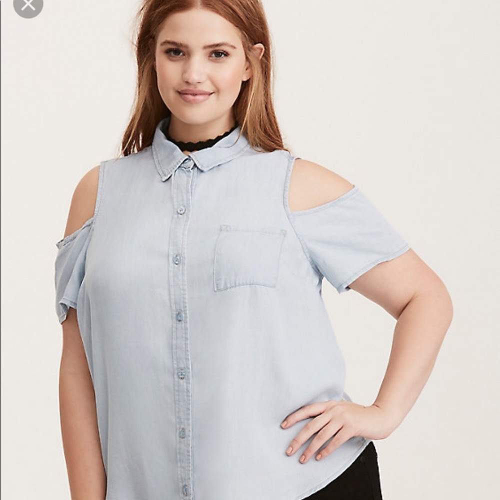 Torrid denim cold shoulder blouse