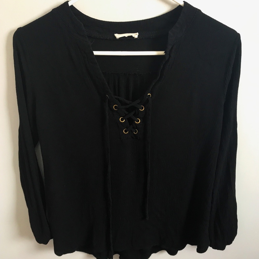 Black Loose Fitting Lace Up Top