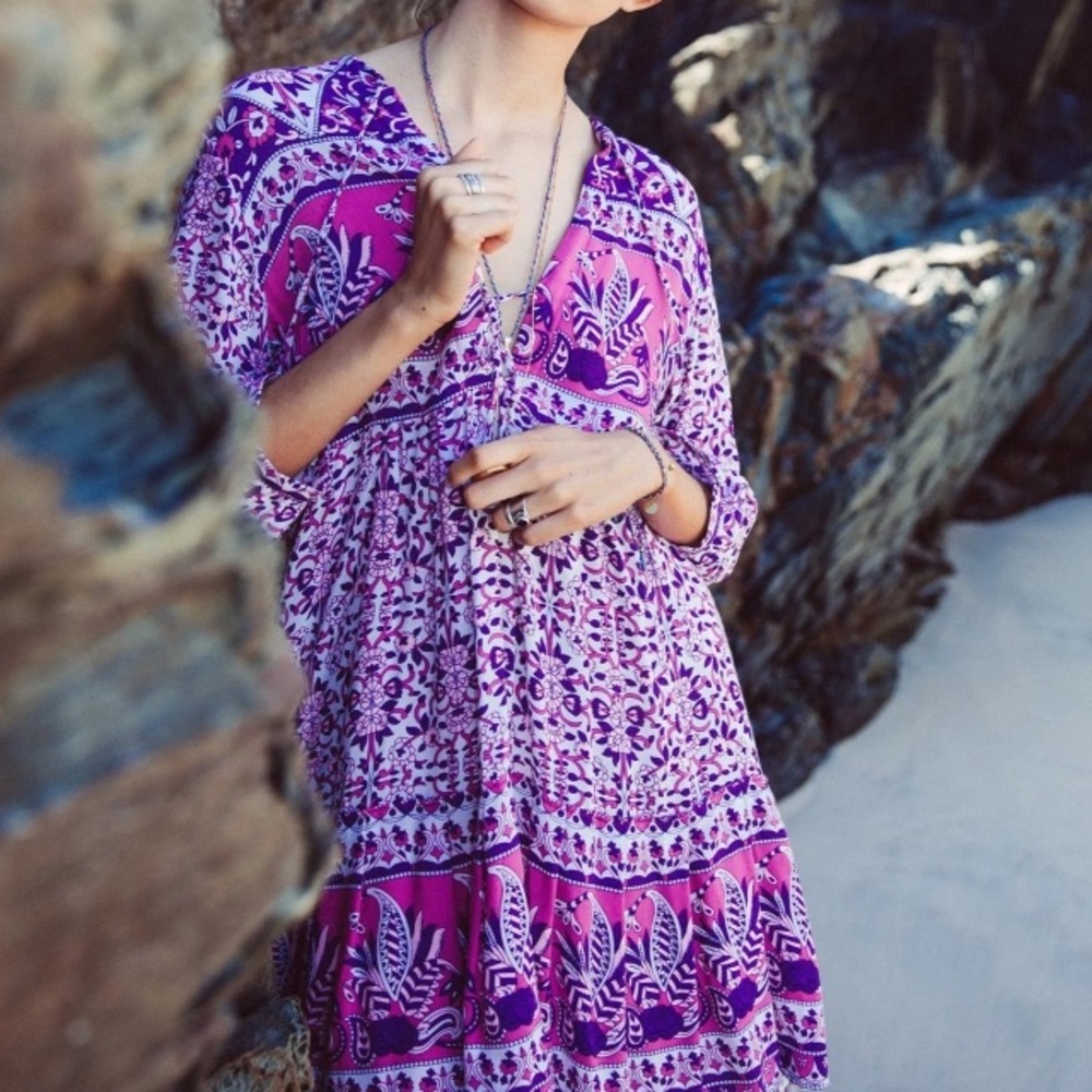 Flores Mini DRESS Orchid Tunic Purple Pink NEW