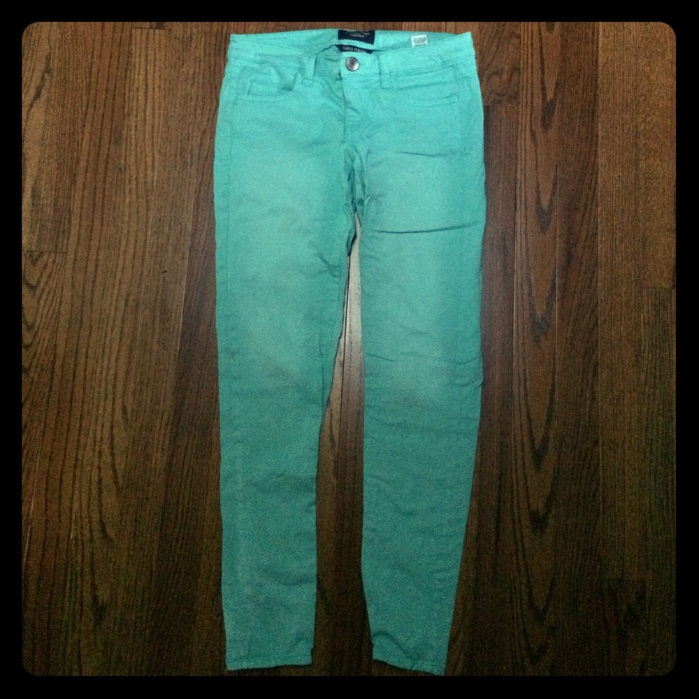 Sea-foam blue jeans