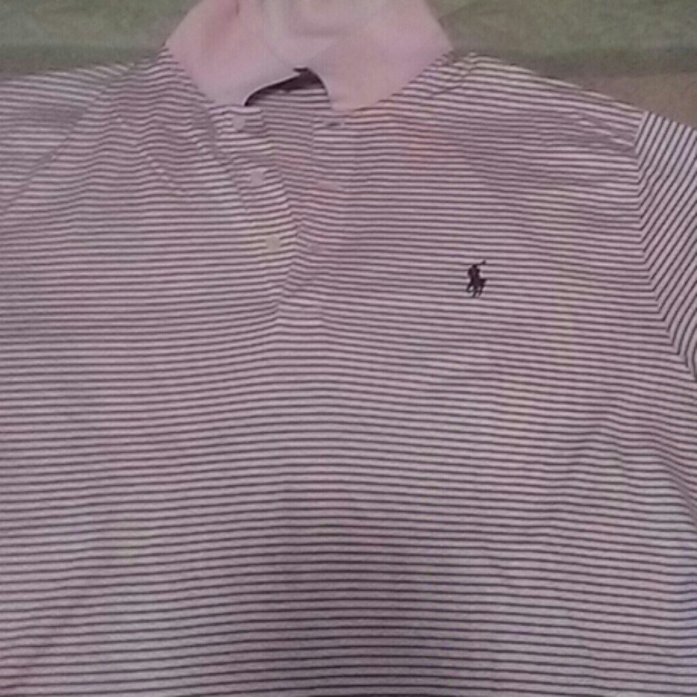 RalphLauren pink navy pin stripped polo shirt