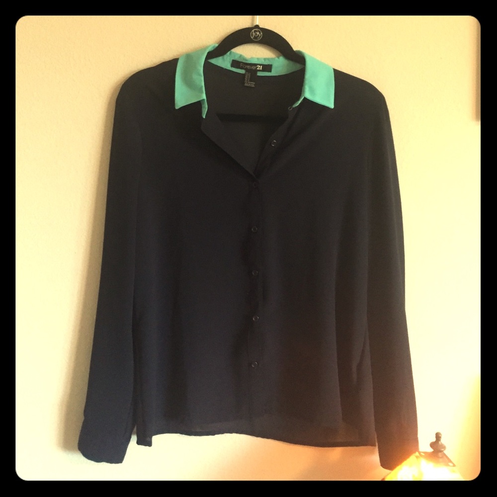 Sheer blue/teal collar button up