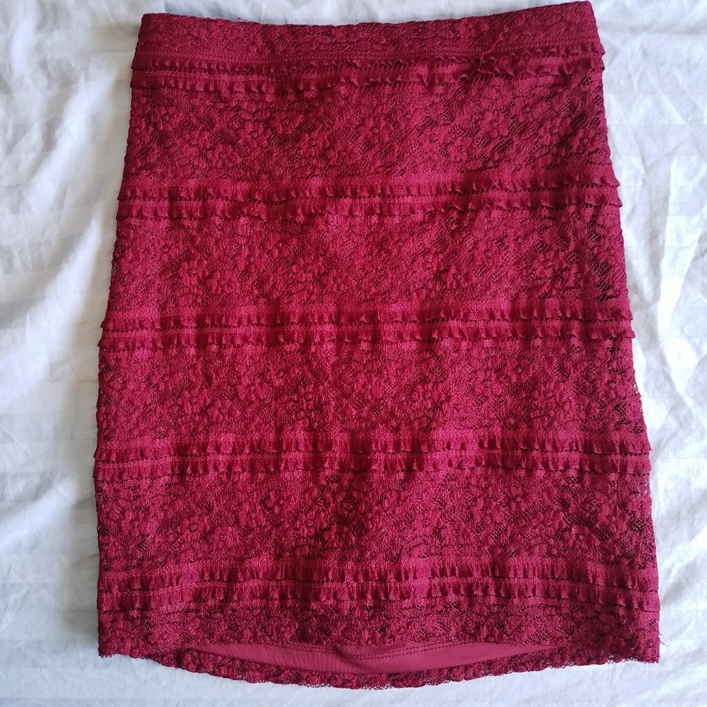 Maroon Lace Pencil Skirt