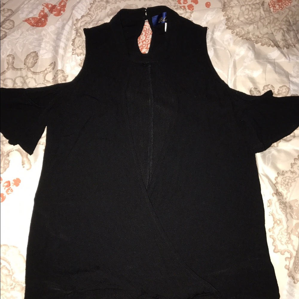 Francesca's Cold Shoulder Open Front Black Top