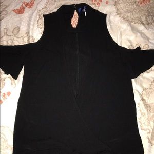 Francesca's Cold Shoulder Open Front Black Top
